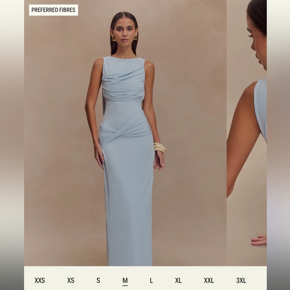 Meshki Henley - slinky drape maxi dress in pale blue